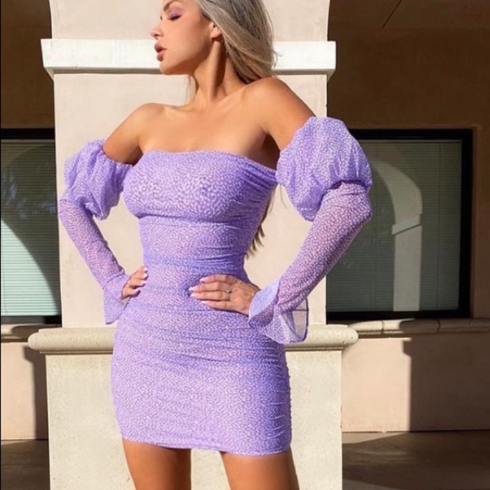 Oh Polly puff sleeve mesh mini dress lilac